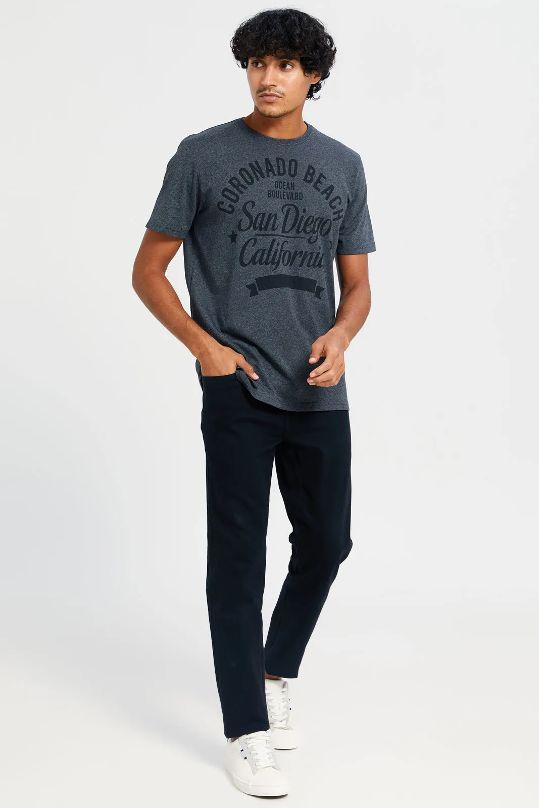 Men Charcoal Graphic T-Shirt sold by Redtag product image thumbnail 2