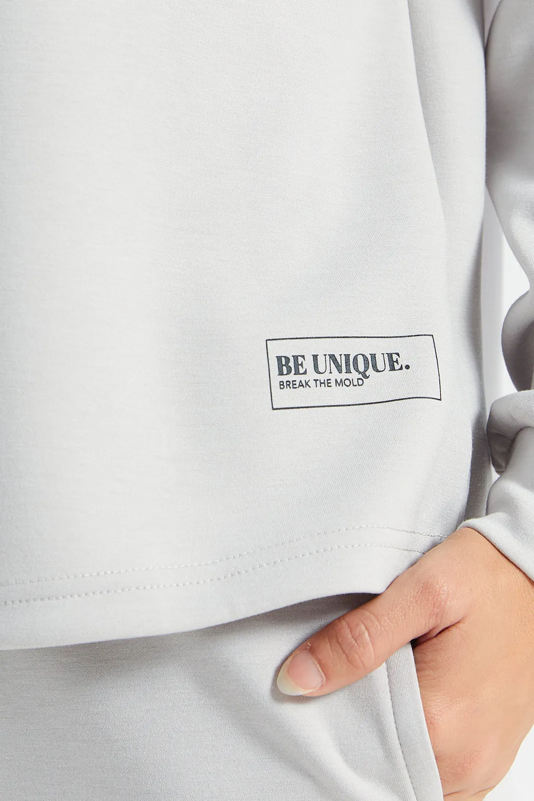 Women Grey Drop Shoulder Printed Sweatshirt sold by Redtag product image thumbnail 5