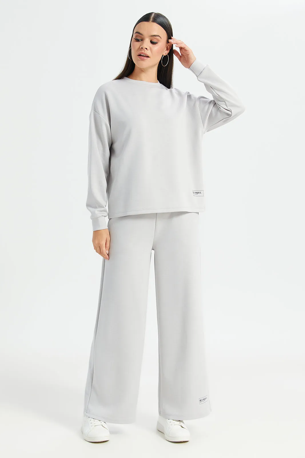 Women Grey Drop Shoulder Printed Sweatshirt sold by Redtag product image thumbnail 2