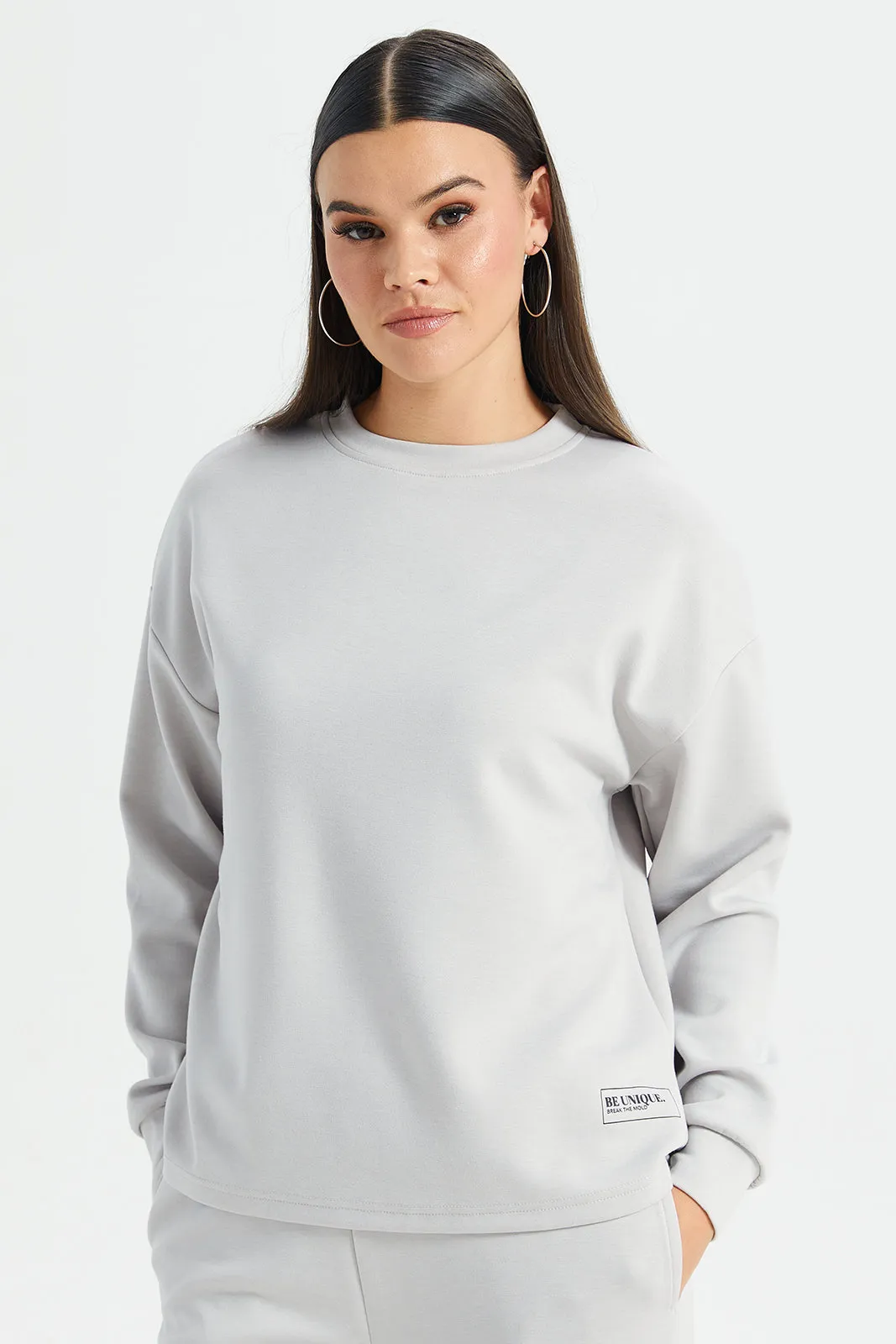 Women Grey Drop Shoulder Printed Sweatshirt sold by Redtag