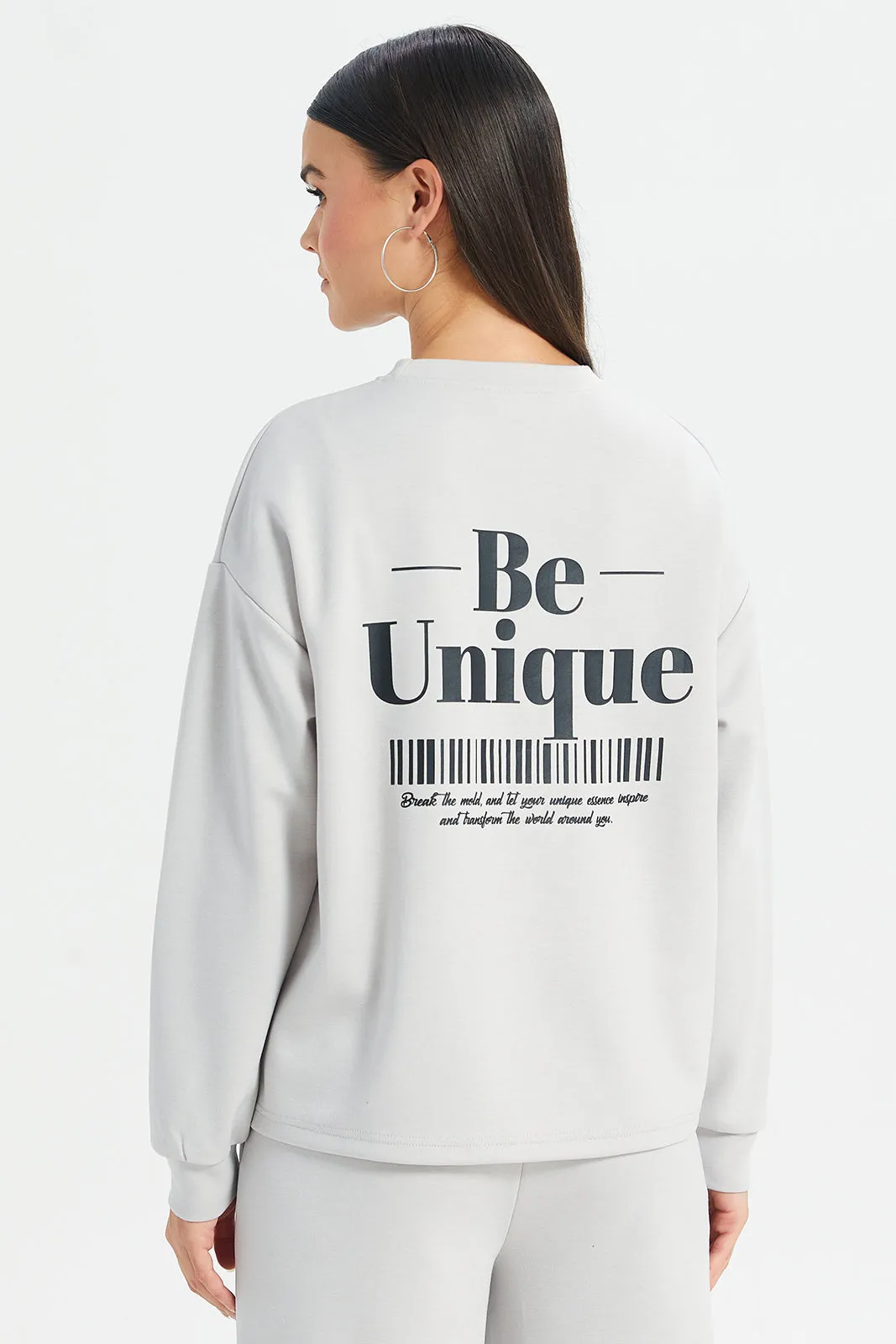Women Grey Drop Shoulder Printed Sweatshirt sold by Redtag product image thumbnail 3
