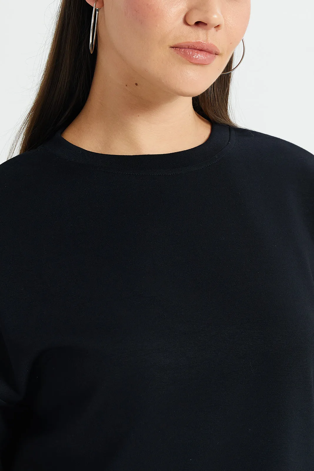 Women Black Drop Shoulder Printed Sweatshirt sold by Redtag product image thumbnail 4