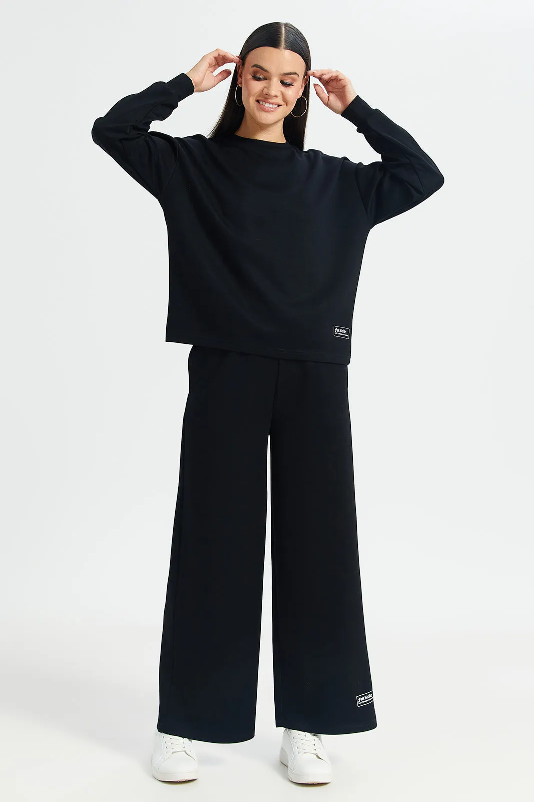 Women Black Drop Shoulder Printed Sweatshirt sold by Redtag product image thumbnail 2