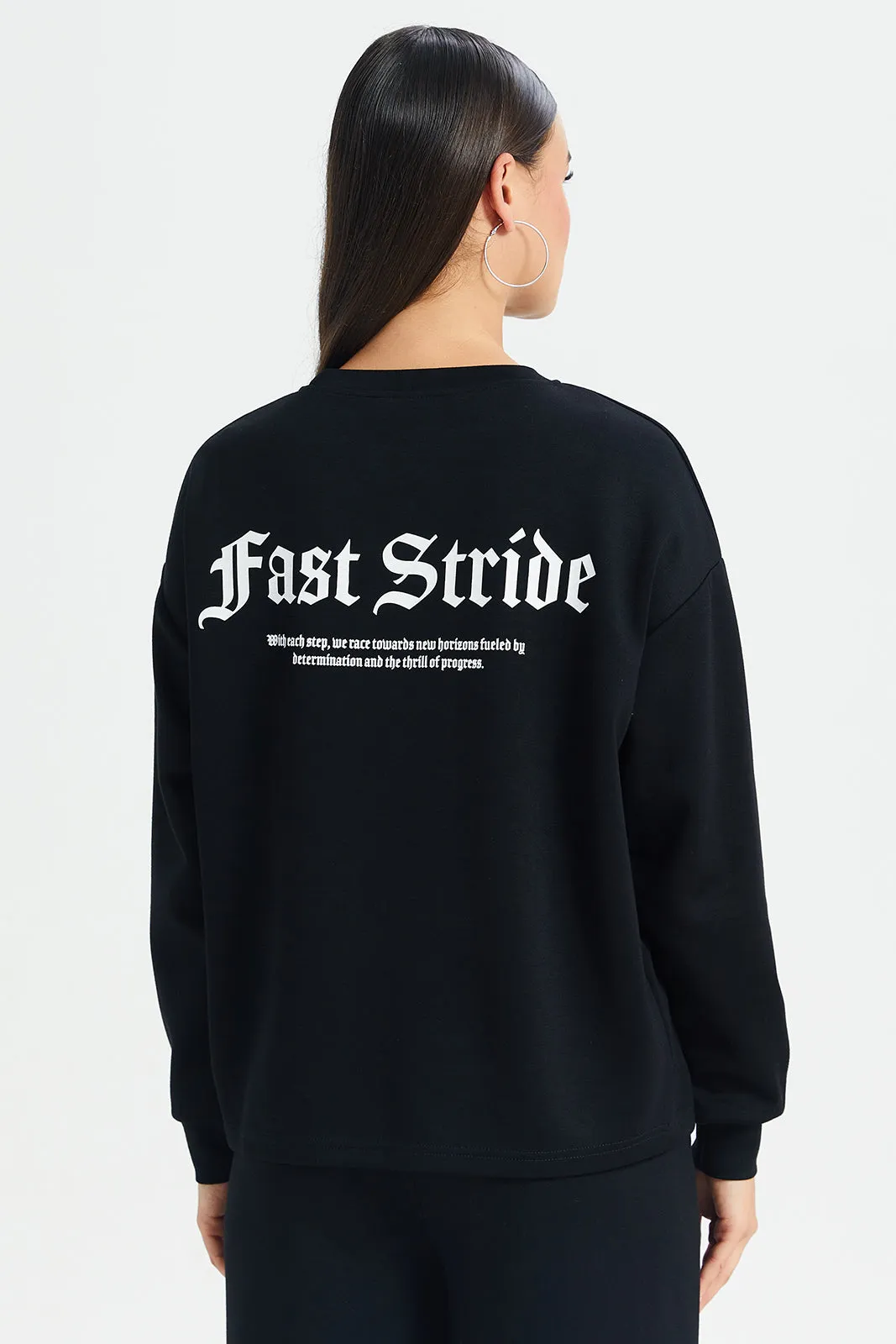 Women Black Drop Shoulder Printed Sweatshirt sold by Redtag product image thumbnail 3