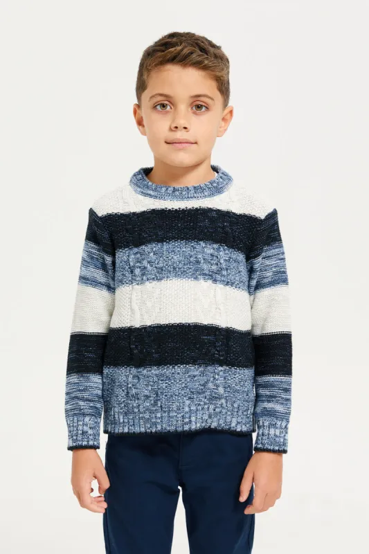 Boys Blue Striped Sweater sold by Redtag
