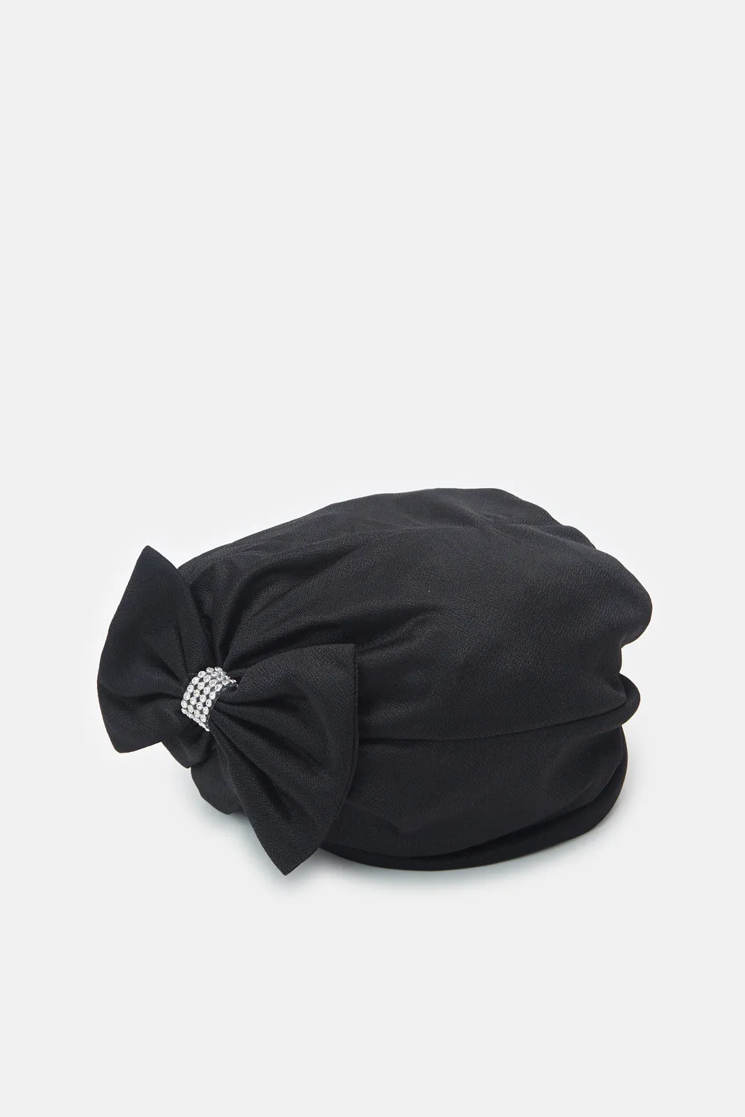 Women Black Bow Trim Modest Cap sold by Redtag