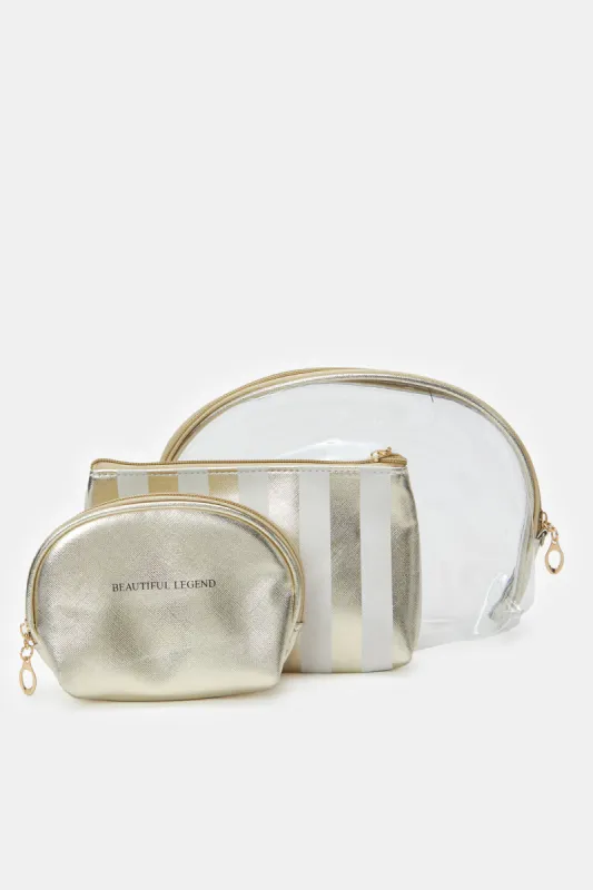 Women Gold Cosmetic Bag Set (3 Piece) sold by Redtag