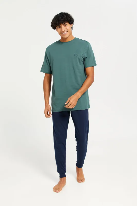 Men Green And Navy Pyjama Set (2 Piece) sold by Redtag