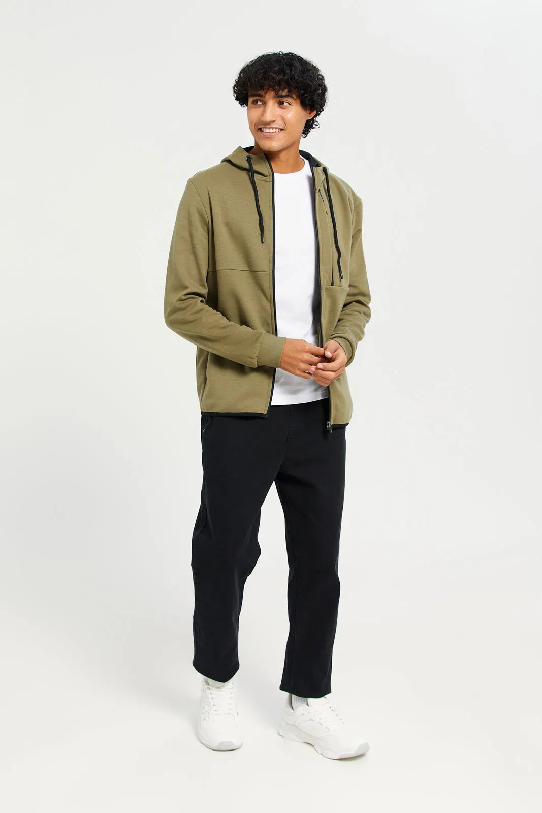 Men Green Zip-Through Hooded sweatshirt sold by Redtag product image thumbnail 2