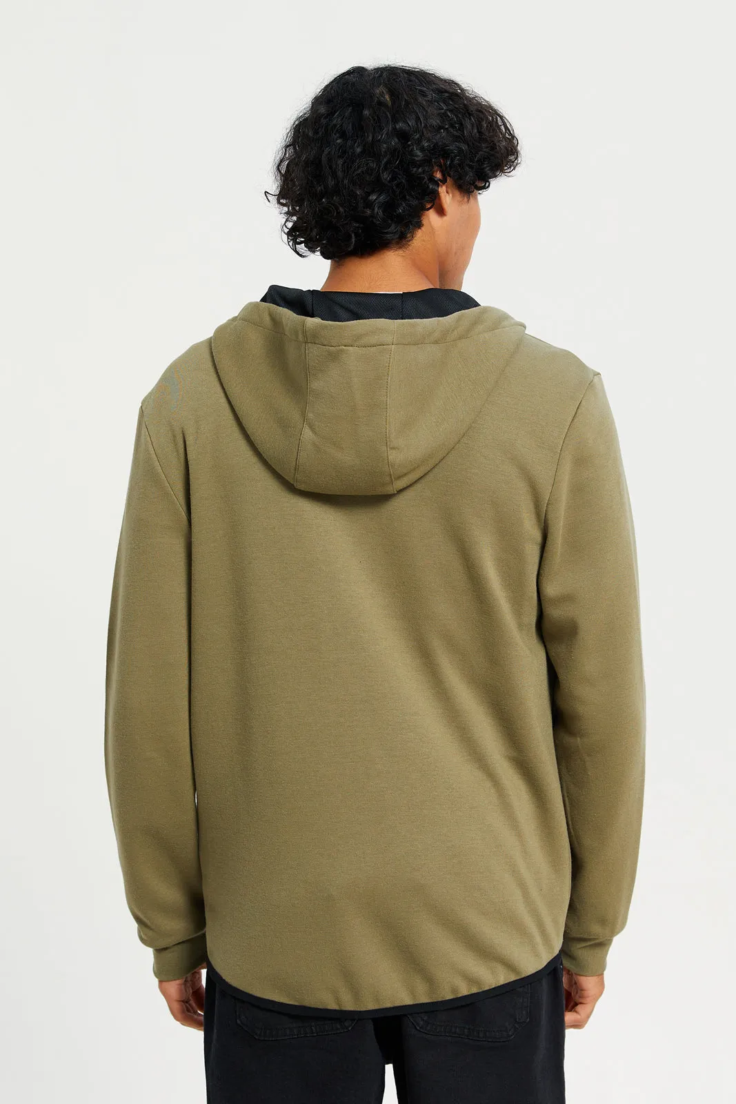 Men Green Zip-Through Hooded sweatshirt sold by Redtag product image thumbnail 3