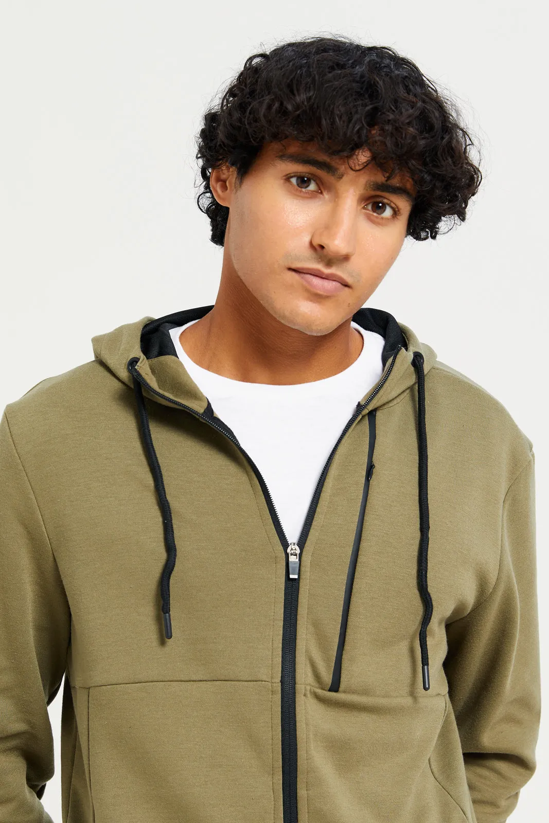Men Green Zip-Through Hooded sweatshirt sold by Redtag product image thumbnail 4