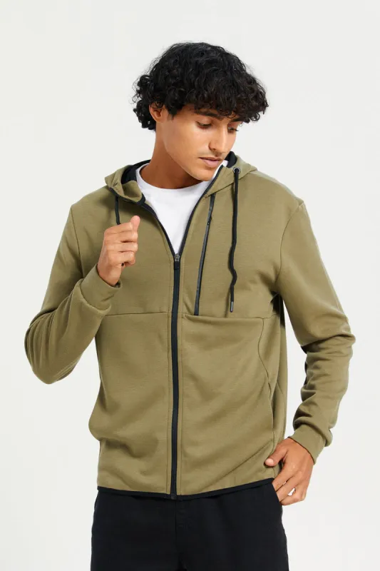 Men Green Zip-Through Hooded sweatshirt sold by Redtag