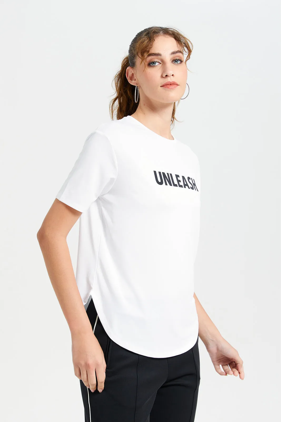 Women Ivory Printed Active T-Shirt sold by Redtag