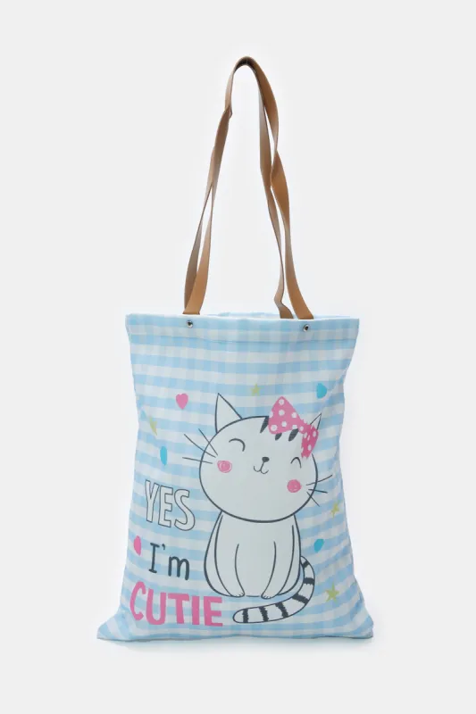 Women Blue Cat Printed Shopper sold by Redtag