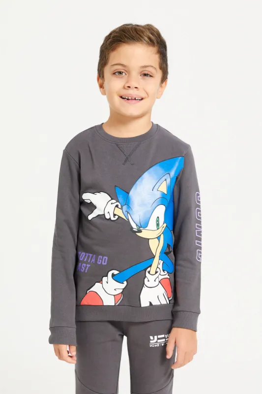 Boys Charcoal Sonic Print Sweatshirt sold by Redtag