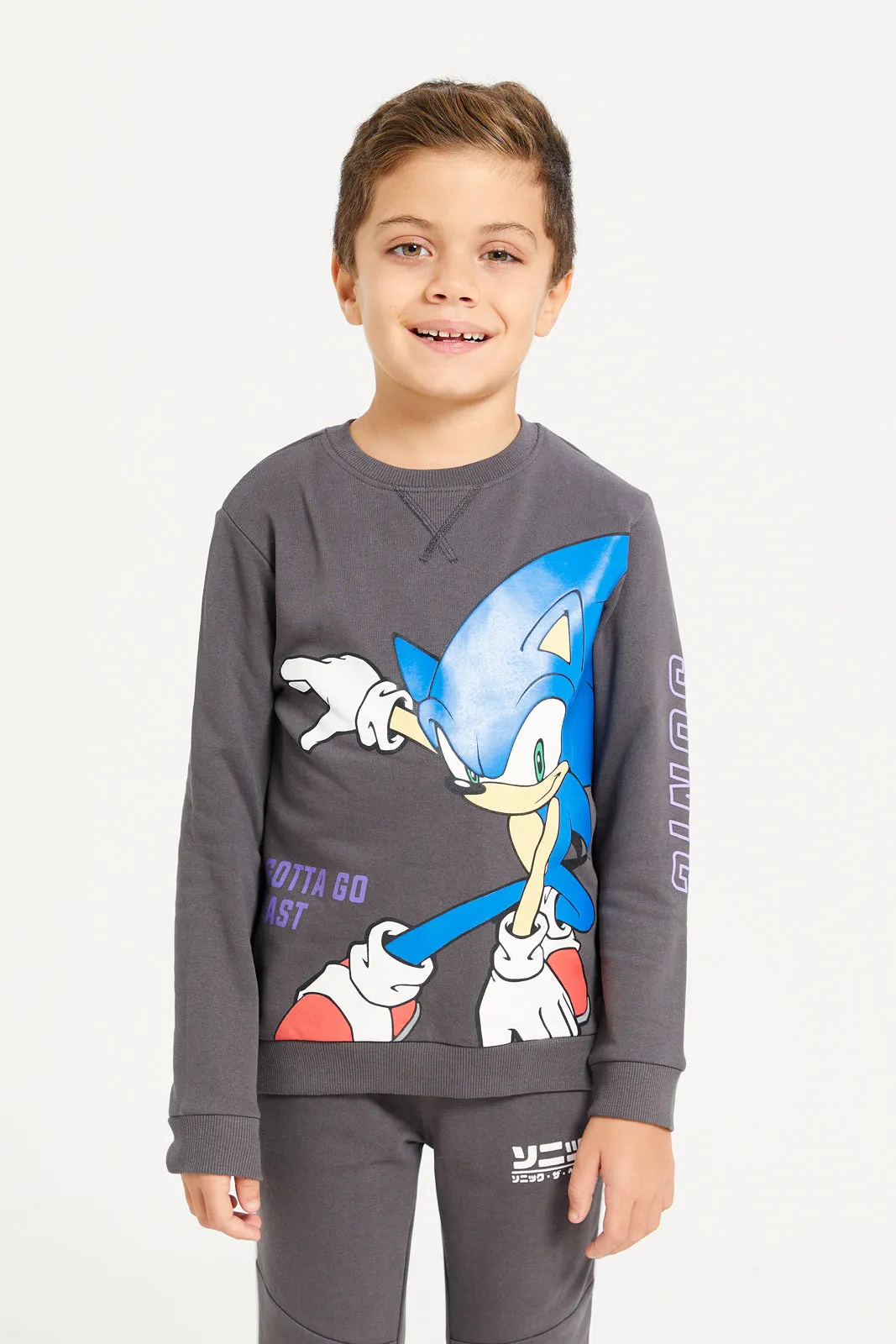 Boys Charcoal Sonic Print Sweatshirt sold by Redtag