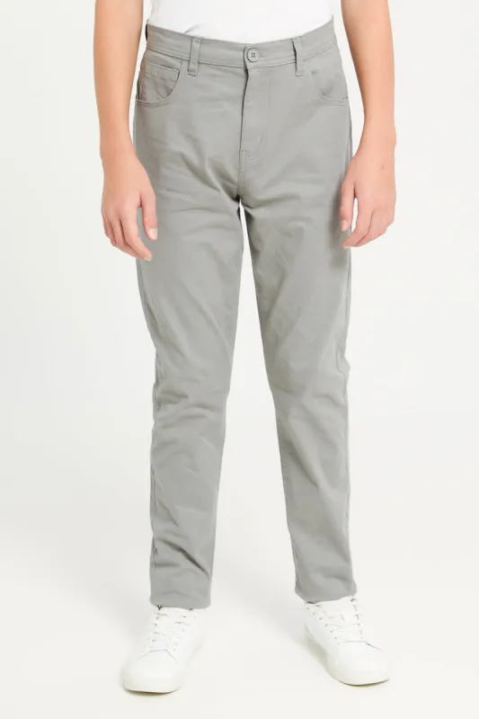 Senior Boys Grey 5 Pocket Table Trousers sold by Redtag