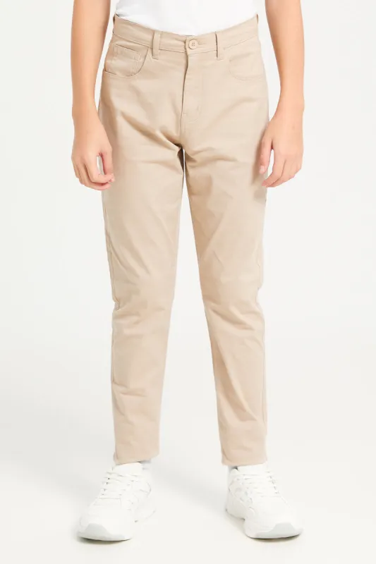 Senior Boys Beige 5 Pocket Table Trousers sold by Redtag