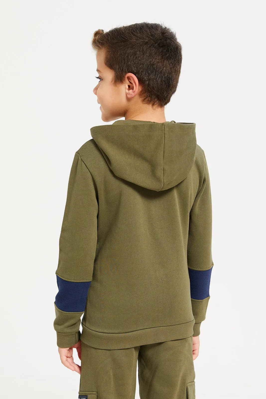 Boys Green Green Zip Thru Hooded Sweatshirt sold by Redtag product image thumbnail 3