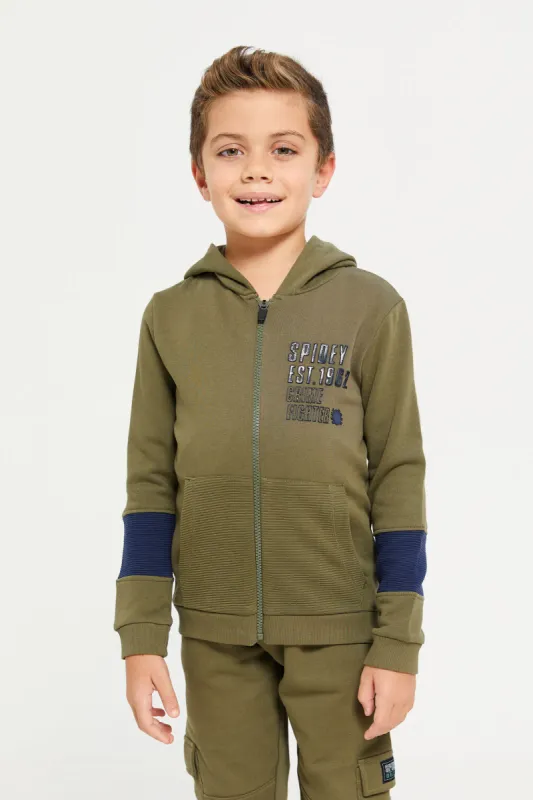 Boys Green Green Zip Thru Hooded Sweatshirt sold by Redtag