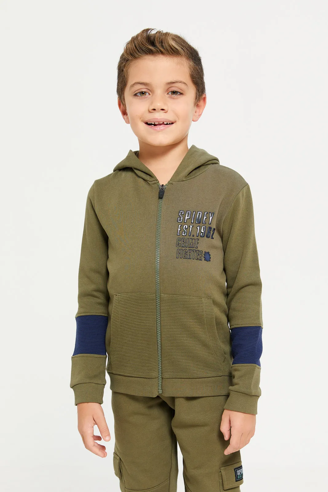 Boys Green Green Zip Thru Hooded Sweatshirt sold by Redtag