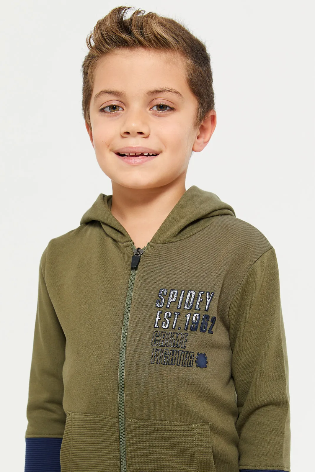 Boys Green Green Zip Thru Hooded Sweatshirt sold by Redtag product image thumbnail 4