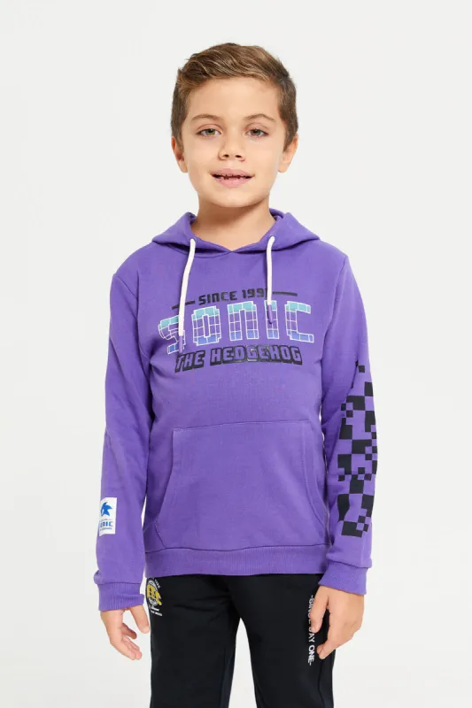 Boys Purple Printed Hooded Sweatshirt sold by Redtag