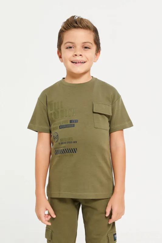 Boys Green Printed T-Shirt With Front Pocket sold by Redtag