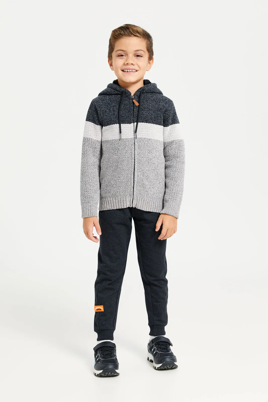 Boys Charcoal Zip Thru Hooded Chenille Cardigan sold by Redtag product image thumbnail 2