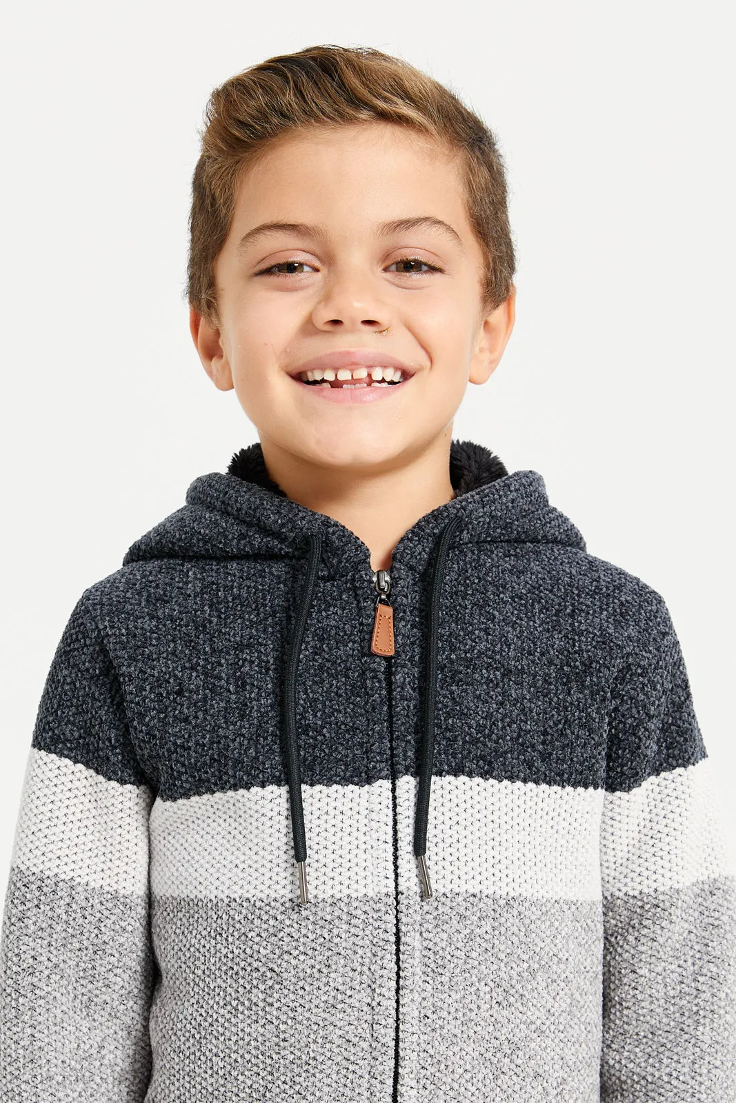 Boys Charcoal Zip Thru Hooded Chenille Cardigan sold by Redtag product image thumbnail 4