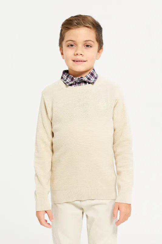 Boys Beige Pullover With Mock Collar sold by Redtag