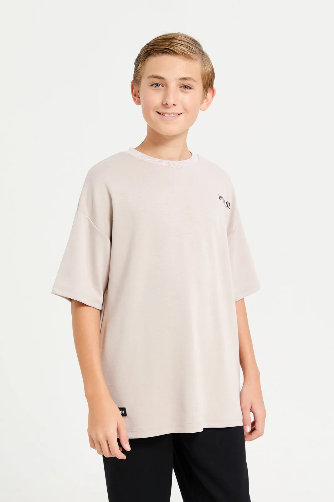 Senior Boys Beige Printed T-Shirt sold by Redtag