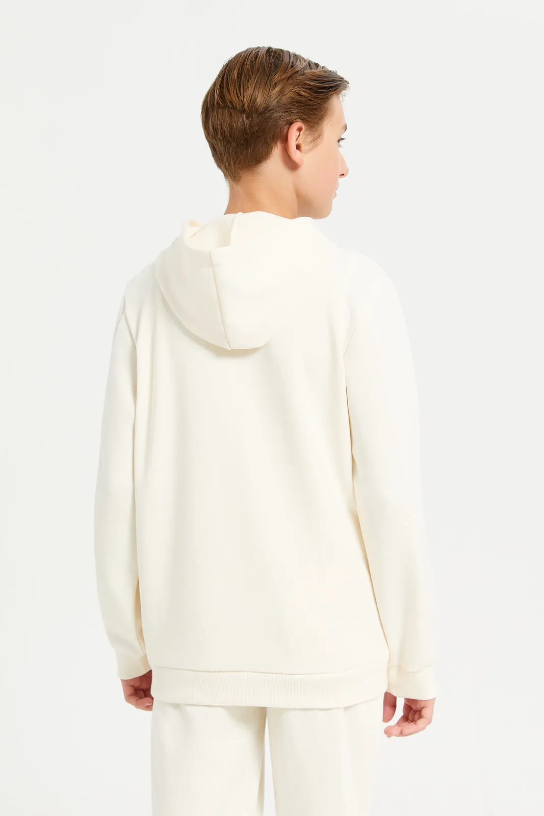 Senior Boys Ivory Plain Hooded Sweatshirt sold by Redtag product image thumbnail 3