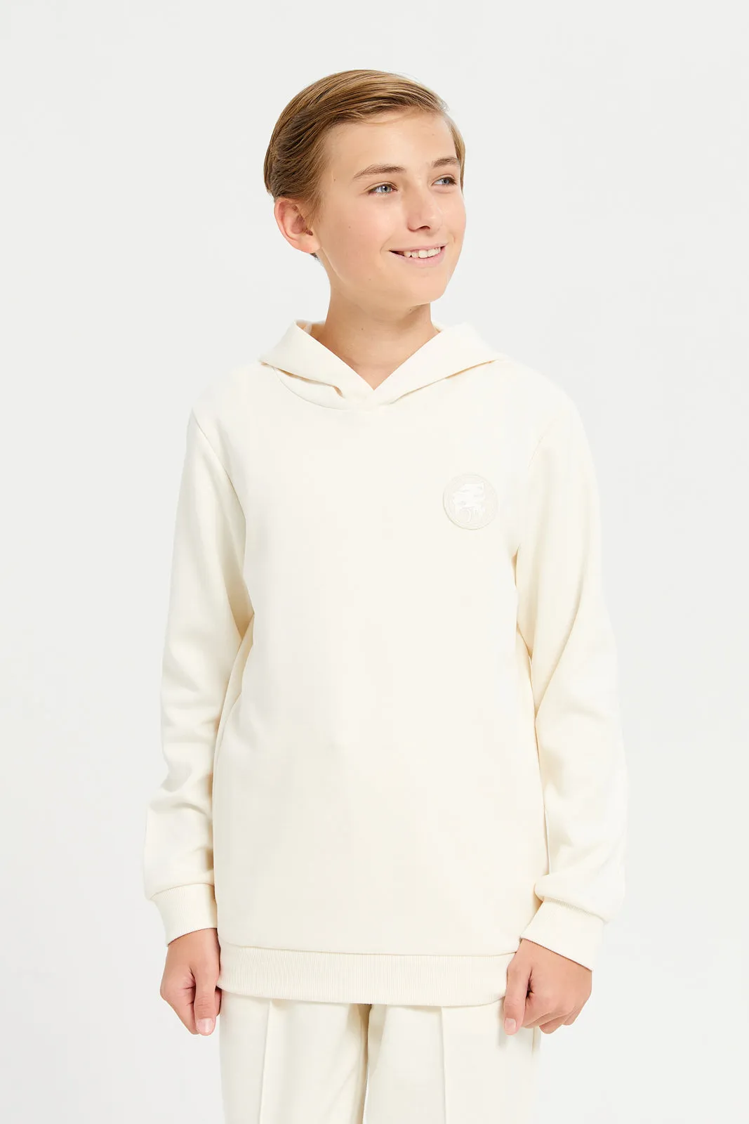 Senior Boys Ivory Plain Hooded Sweatshirt sold by Redtag