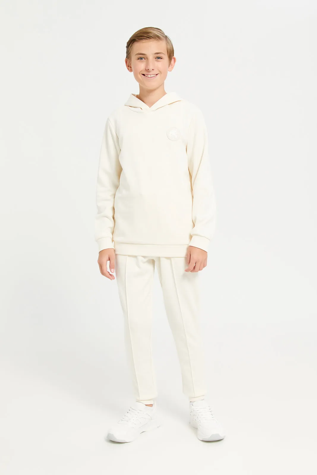 Senior Boys Ivory Plain Hooded Sweatshirt sold by Redtag product image thumbnail 2