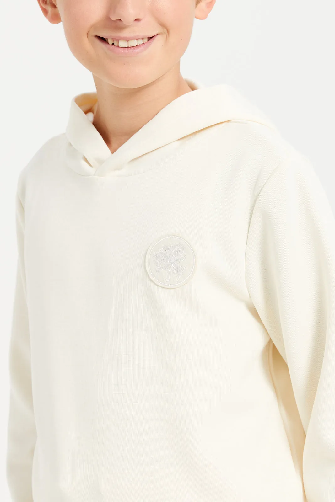Senior Boys Ivory Plain Hooded Sweatshirt sold by Redtag product image thumbnail 4