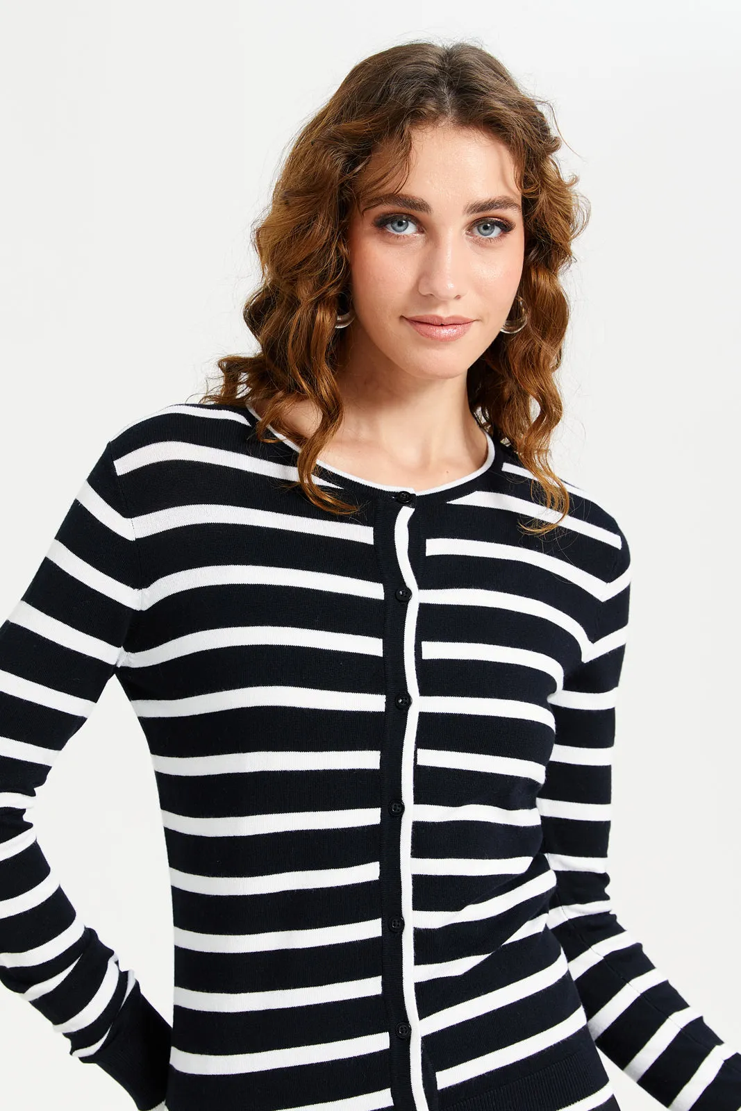 Women White And Black Striped Cardigan sold by Redtag product image thumbnail 4