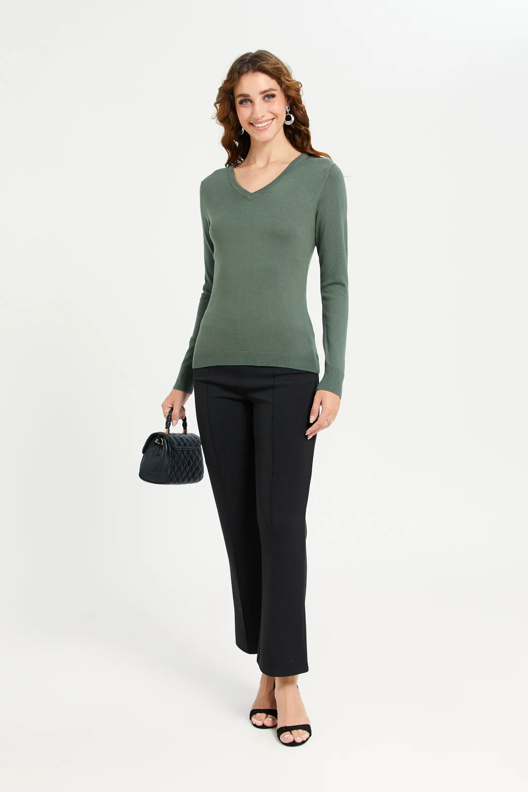 Women Olive V-Neck Pullover sold by Redtag product image thumbnail 2