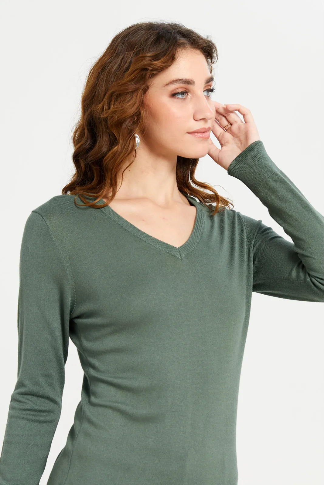 Women Olive V-Neck Pullover sold by Redtag product image thumbnail 4