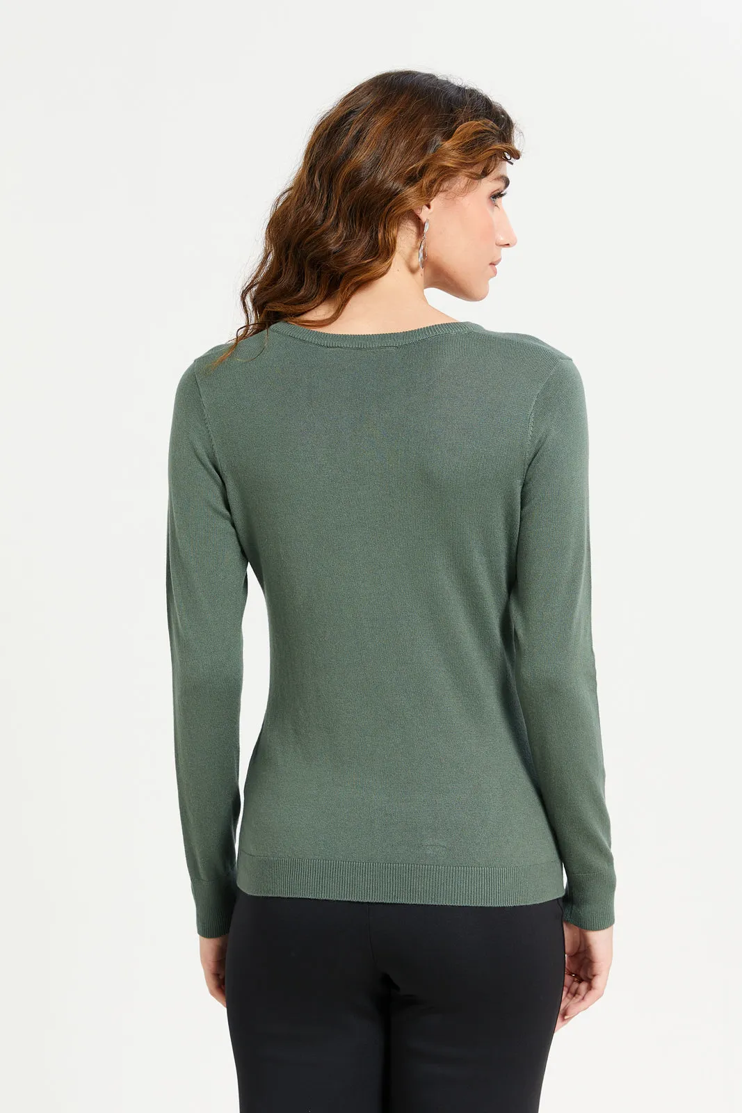 Women Olive V-Neck Pullover sold by Redtag product image thumbnail 3