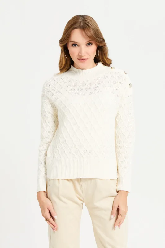 Women Ivory Embellished Cable Knit Pullover sold by Redtag