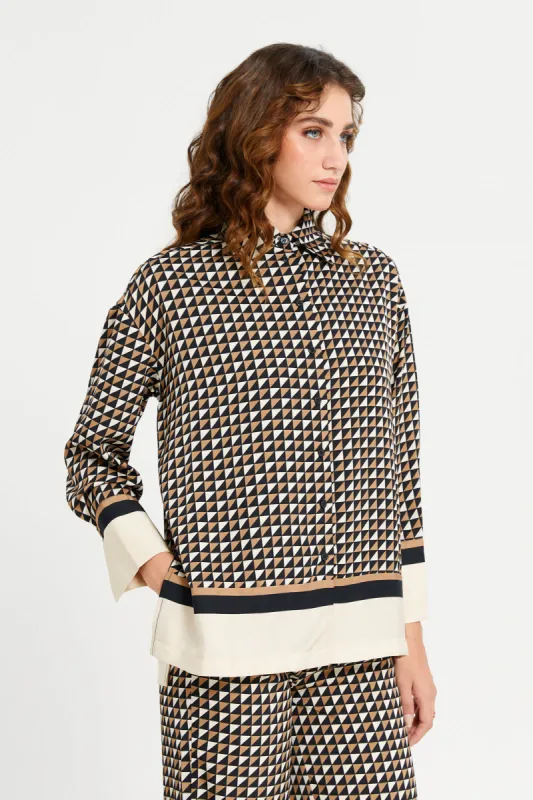 Women Assorted Border Printed Button Down Blouse sold by Redtag