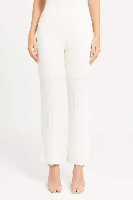 Women White Ribbed Knit Co-Ord Trouser sold by Redtag
