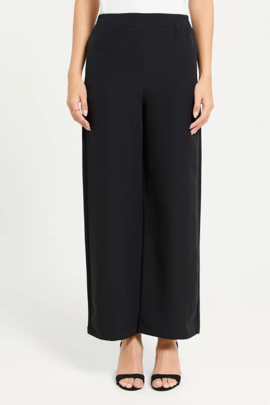 Women Black Plain Tailored Wide Leg Trouser sold by Redtag