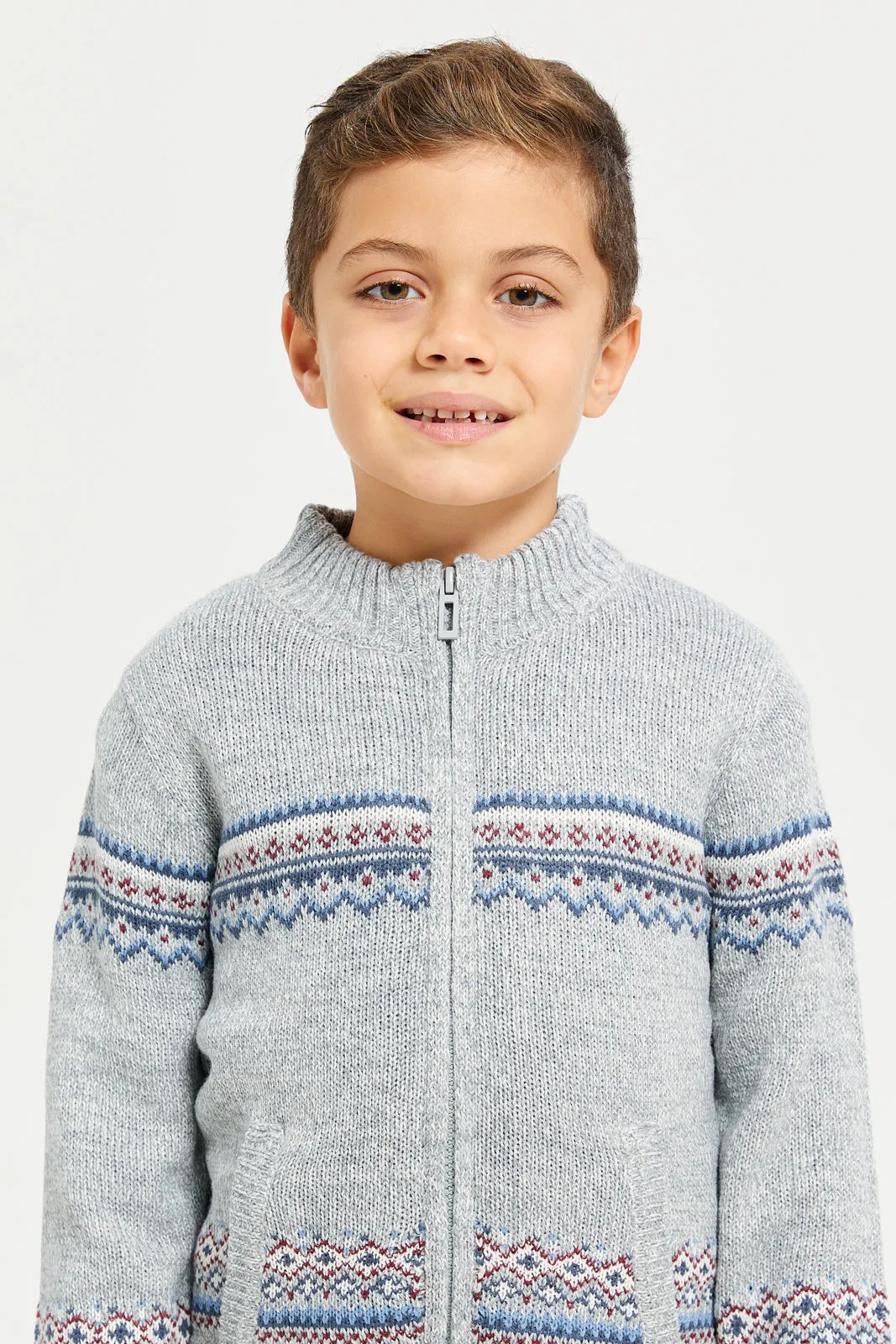 Boys Grey Zip Thru Chenille Cardigan sold by Redtag product image thumbnail 4