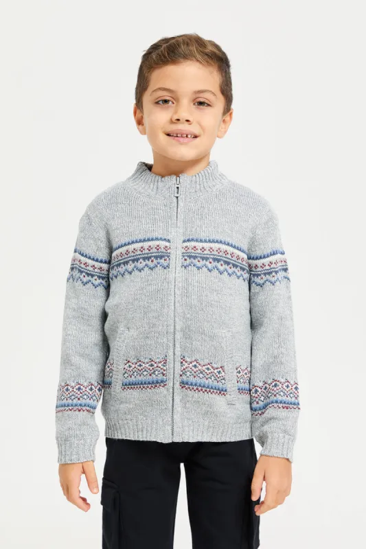 Boys Grey Zip Thru Chenille Cardigan sold by Redtag