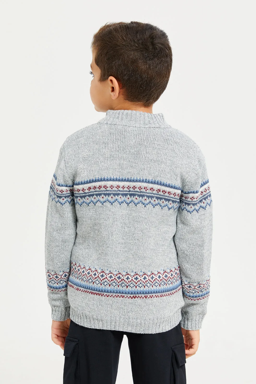 Boys Grey Zip Thru Chenille Cardigan sold by Redtag product image thumbnail 3