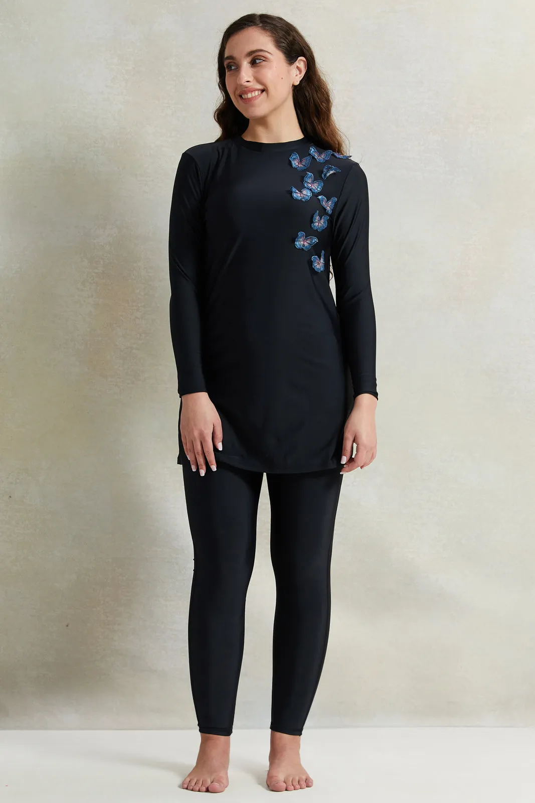 Women Black Butterfly Trim Burkini Set (2 Piece) sold by Redtag