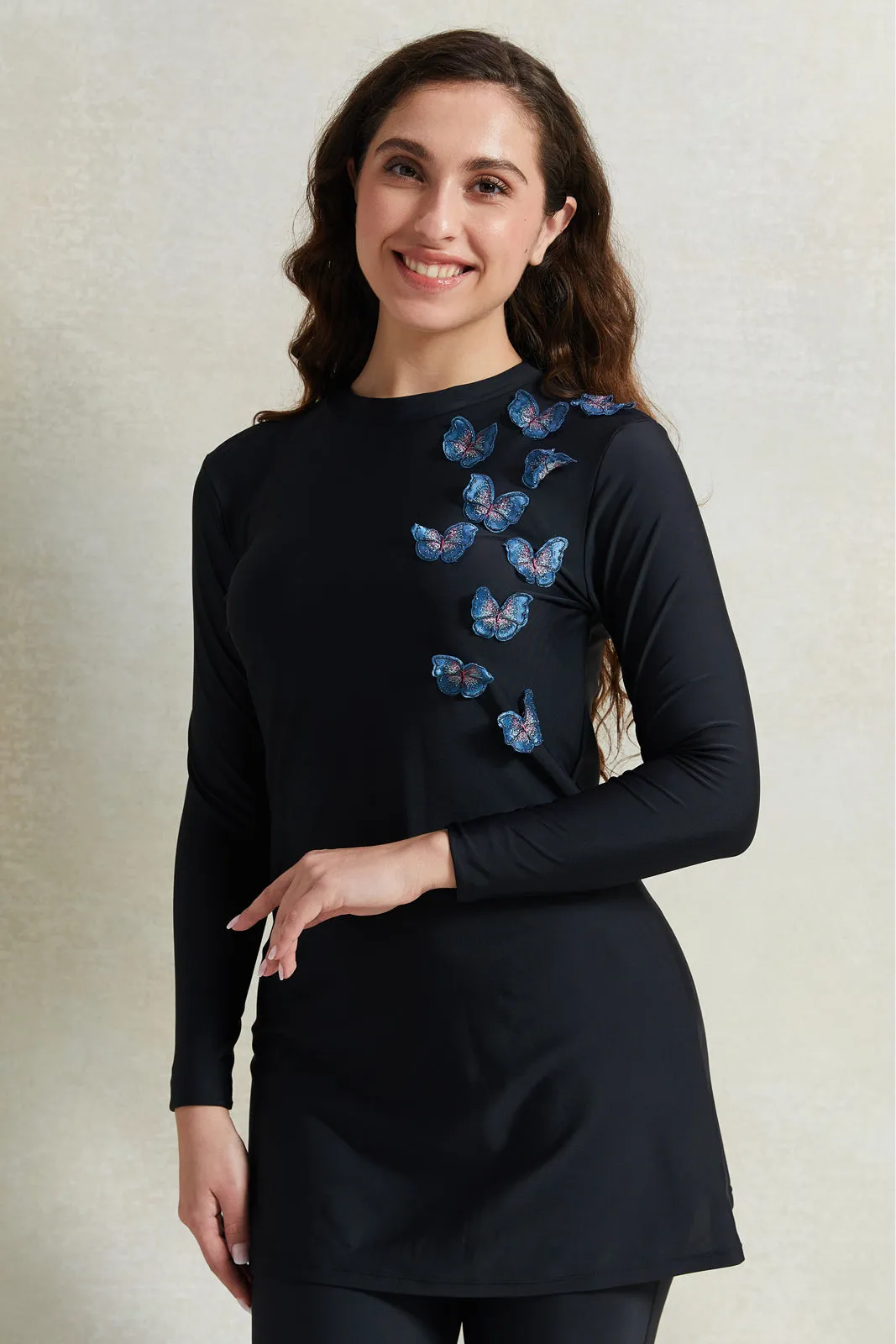 Women Black Butterfly Trim Burkini Set (2 Piece) sold by Redtag product image thumbnail 2