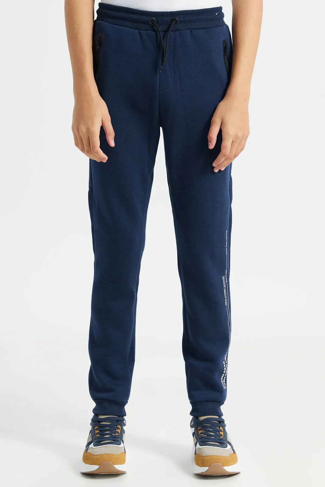 Senior Boys Navy Side Zipper Active Pant sold by Redtag